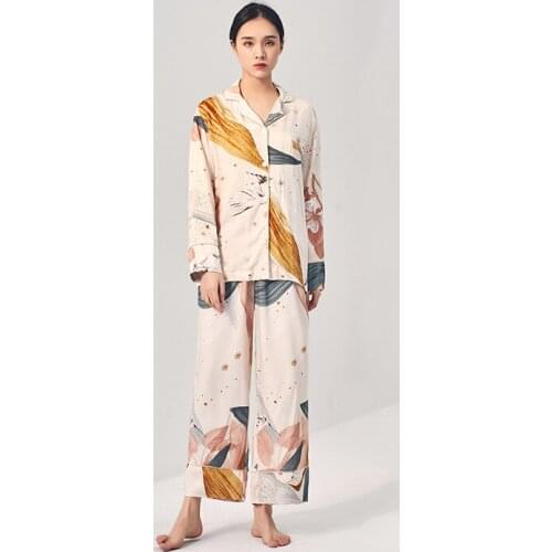 Starry sky Printing Fashion Pajamas Set Women Autumn Long Sleeve Long Pants Pajama Set Cotton Home Clothes Pijamas Feminino