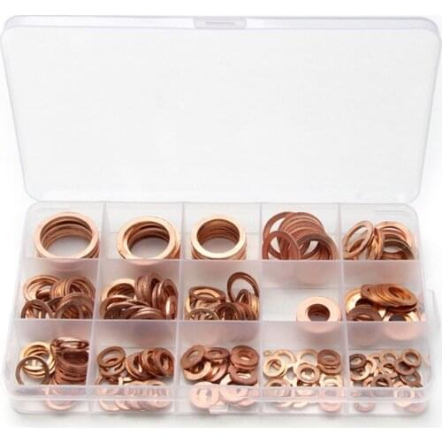 250PCS Flat Ring Washer Gasket M5/6/8/10/12/14/16/18 Solid Copper Crush Spacer Oil Brake Sealing Kit For Hardware Accessories