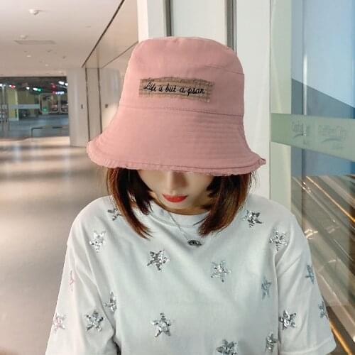 Pink Fisherman Hat Ladies Sunscreen All-match Japanese Sun Hats Embroidery Letter Basin Cap Showing Face Small Patch Sun Caps