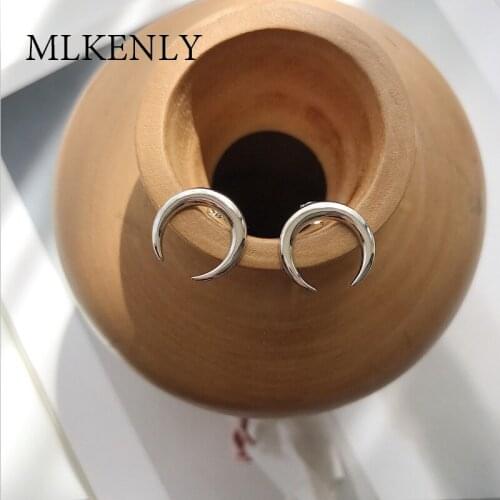 MLKENLY 100% 925 sterling silver Simple temperament personality Crescent stud earrings for women fine Jewelry