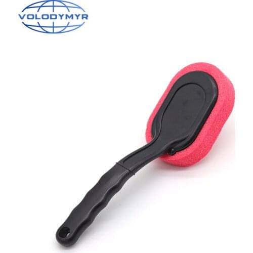 Car Wheel Brush Tire Cleaner with Red Sponge and Black Handle Washing Tools for Auto Wash Cleaning Detailing Motorcycle Carclean