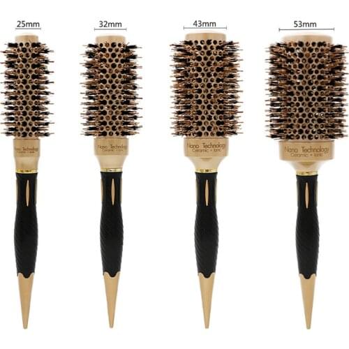 4pcs Boar Hair Brush Comb Hairbrush High Temperature Resistant Ceramic Iron Round Comb Hair Salon blow comb Styling Tool