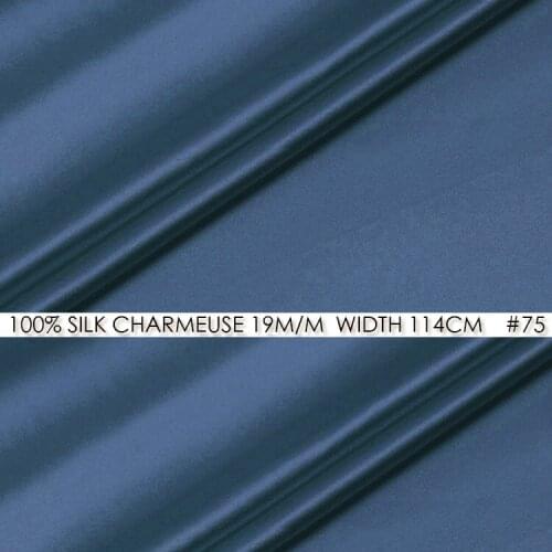 CISULI SILK CHARMEUSE SATIN 114cm width 19momme/100% Pure Mulberry Silk Fabric/China Silk Tissu Suppliers Gray Blue NO 75