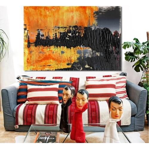 Modern Orange and Black Abstract Art Oil Painting on Canvas Posters and Prints Wall Art Picture for Living Room Cuadros Decor