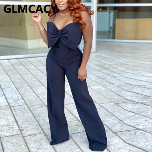 Spaghetti Strap Bowtie Design Loose Jumpsuit Summer Wide Leg Pants Overalls