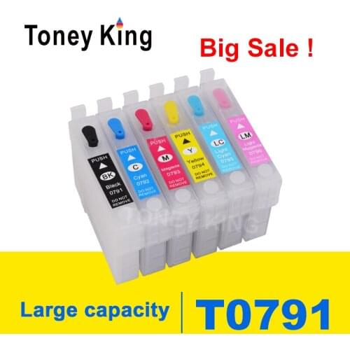 Toney King Refill Ink Cartridge T0791 T0792 T0793 T0794 T0794 T0796 For Epson Stylus Photo 1400 1500W P50 Artisan 1430 Printer