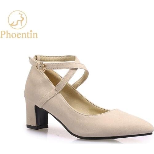Phoentin narrow band pumps women shoes 2019 big size shoes woman 5cm square heels pointed toe black pumps drop shipping FT655