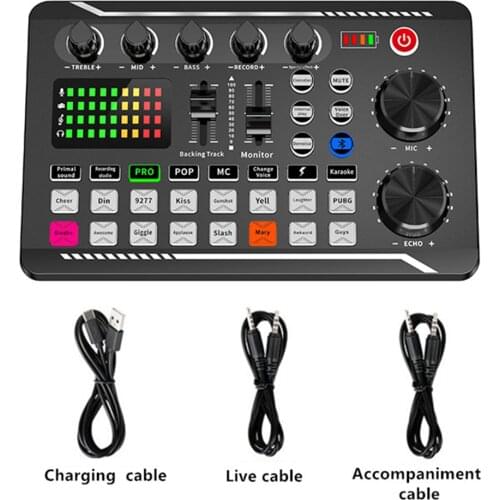 Volume Control Bluetooth-compatible Audio Mixer Live Sound Card Noise Cancelling For Phone Computer Desktop With LED Light