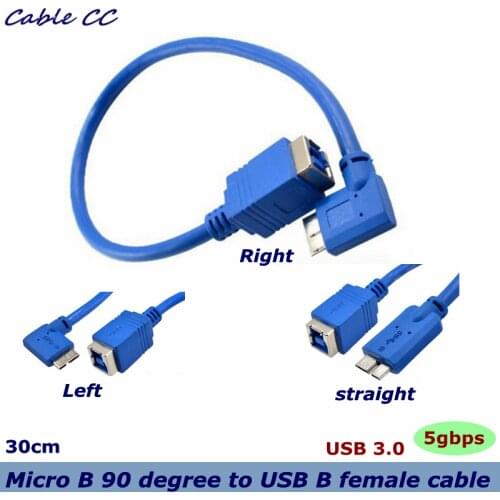 USB 3.0 Micro B Left and Right to B Female cable High-speed transmission for hard disk boxes, printers, scanners, etc.30cm
