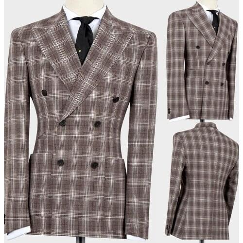 Vintage Handsome Check Men Tuxedos Classic New Plaid Double Breasted Blazer Casual Daily Party Business Wedding Jacket 1 Piece