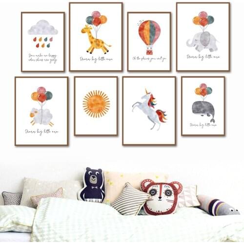 Balloon Rainbow Giraffe Whale Unicorn Cloud Sun Wall Art Canvas Painting Nordic Posters And Prints Wall Pictures Kids Room Decor