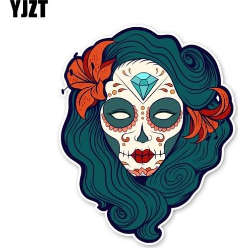 YJZT 10.9CM*13.5M Car Sticker Flower Skull Makeup Head Accessories Decal 6-2513