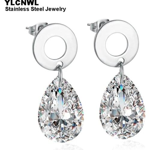 4 Color Cubic Zirconia Stainless Steel Water Drop Earrings For Women Ladies Wedding Fashion Ear Jewelry 2021