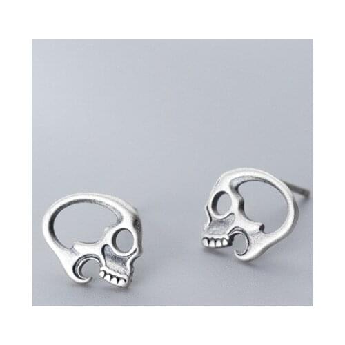 MloveAcc Genuine Fashion 925 Sterling Thai Silver Hollow Skull Skeleton Stud Earring for Women Fine Jewelry Brincos
