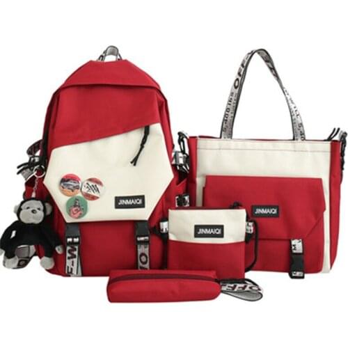 Школьный девочка рюкзак женский 4Pcs Set Canvas Bag Kawaii Women School Backpack Cute School Bags for Girls Mochilas bolso mujer