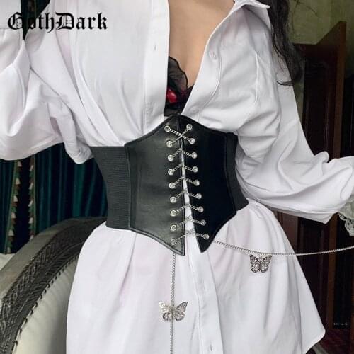 Goth Dark Faux Pu Leather Mall Gothic Punk Women Corsets Grunge Black White Patchwork Underbust Bandage Alt Clothes Cummerbunds