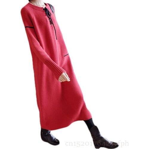 High-quality 2020 New Autumn Winter Knit Dress Women Long Sleeve Thicken Warm Female Sweater Dresses Backing Long Vestidos Z240