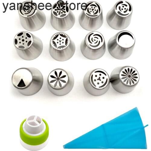 12 units / set of nozzles for glazed crispy leather bag coupler, for cream chocolate cake decoration, for cupcakes, Russian