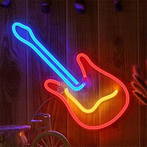 3D Neon Guitar Light LED Light Sign Decor Light Art Neon Sign for Home Decoration House Rock Bar Pub Hotel Beach Recreational