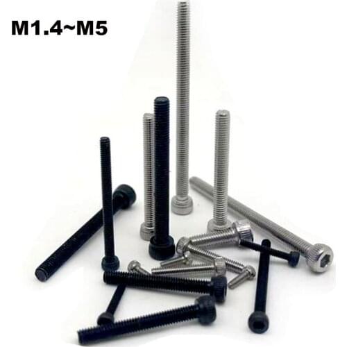 50pcs 304 A2 Stainless Steel Black Grade 12.9 DIN912 Hexagon Hex Socket Head Cap Allen Bolt Screw M1.4 M1.6 M2 M2.5 M3 L=2-30mm