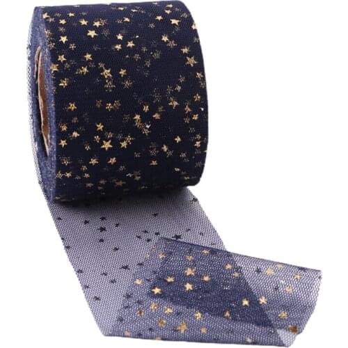 6cm Stamping Small Golden Star Pattern Tulle Mesh Roll DIY Tulle Craft Birthday Party Supplies Wedding Decoration
