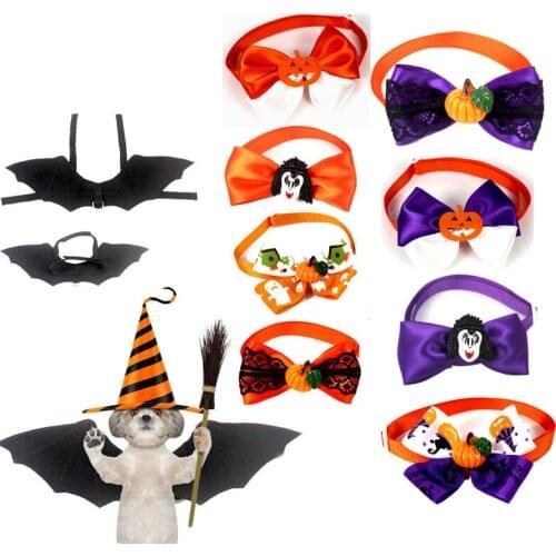 Halloween Costume Accessories Pet Bat Wings Cat Dog Bow Tie Cool Black Bat Transfiguration Suit Pet Accessories