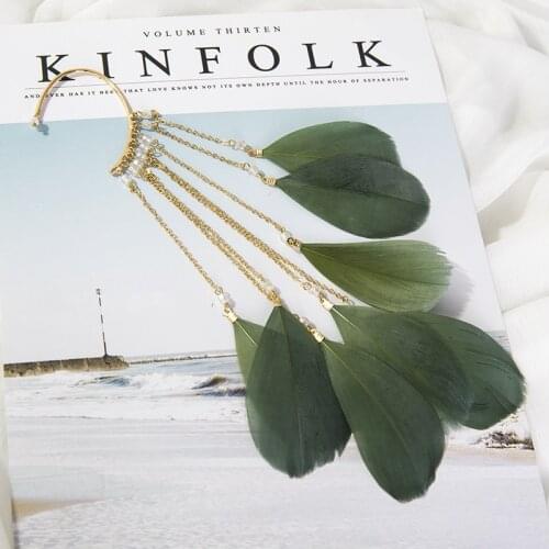 Bohemian Temperament Feather Ear Hook Clip on Earrings Without Piercing For Women Accessories Long Tassels Cuff Earring Jewelry