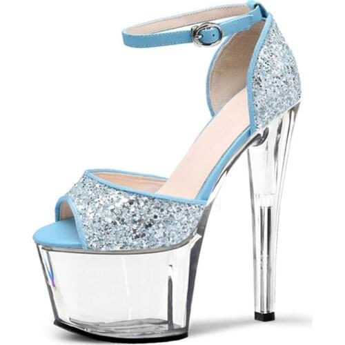 17 cm super high heels heel nightclub sexy Hate day high performance shoes flash powder color matching and crystal sandals