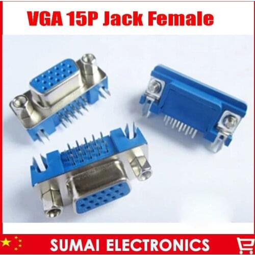 DB15 HDR15 DR15 VGA Jack Female socket connector three-row 15 pin 90 degree