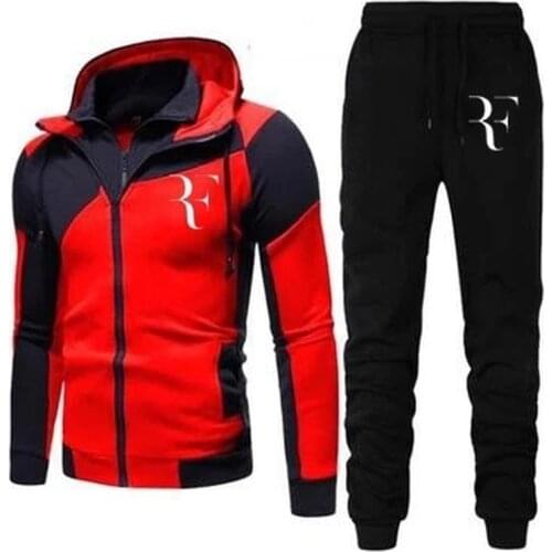 For Roger Federer Men Running Sportswear Suits Sweatshirt Sweatpants Gyms Training Hoodies and Pants 2pcs Sets Tracksuit Coats