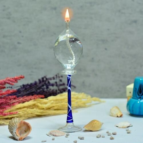 Flovart Elegant Blue Spiral Pedestal Glass Oil Lamp Transparent-Oil lamp butter Gift