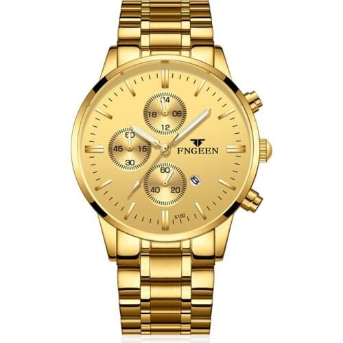 FNGEEN 5055 Herren Non Mechanische Uhren Chronograph Edelstahl Wasserdichte Mode Business Handgelenk Uhren Männer