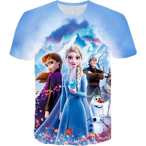 Frozen 2 Anna Elsa Kids Girl T Shirt 3D Digital Printing Clothes Tops Frozen Snow Queen Cartoon Print Shirts Girls Children Tees