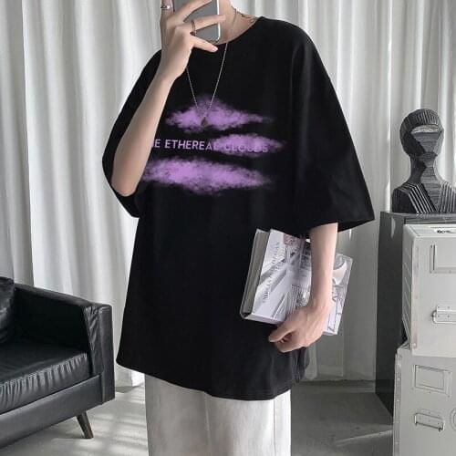 Combed cotton T-shirt summer casual round neck print bottoming shirt all-match men and women couple short-sleeved top clothes