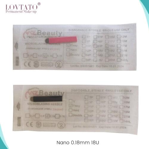 0.18MM Microblading Needles Tattoo Microblade Black Pink U18 Nanoneedles U Shape For Permanent Makeup With LOT No. EXP Date OEM