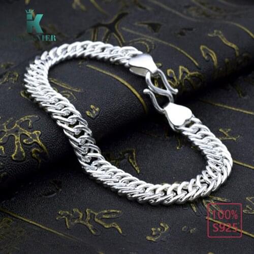 KASANIER New Hot 100% Real 925 Sterling Silver 15mm Wide Mens Fashion Bracelets Hip Hop/Rock Original Whip bracelet Jewelry