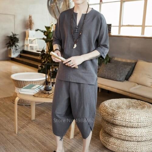 Chinese Style Fashion Linen Tang Suit Clothes Men Traditional Clothing Kung Fu Taichi Costume Casual Streetwear Pants Shirts Set