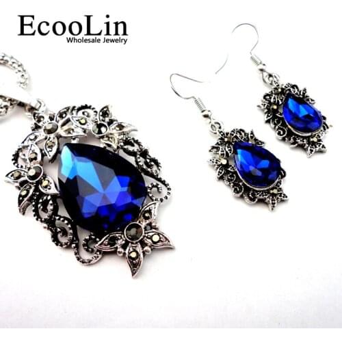 Fashion Retro Silver Color Jewelry Set Women Pendant Earring Necklace Chain Jewelry Bulks Lots LR106