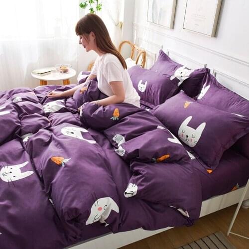 4-piece set of bed linen and pillowcase, 3-piece set of skin-friendly cotton single and double bedding