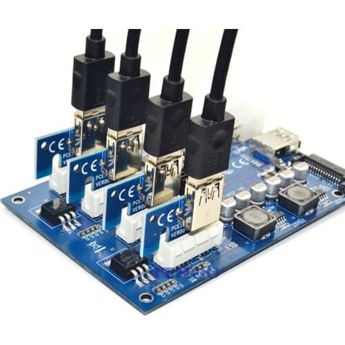 1 Set PCI-E X1 To 4PCI-E X16 Expansion Kit 1 To 4 Port PCI Express Switch Multiplier HUB 6 Pin Sata USB Riser Card For BTC Miner