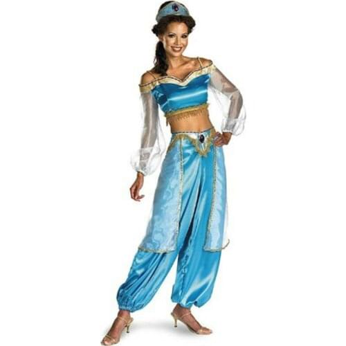 Halloween Party Aladdin Jasmine Princess Cosplay Costume Sets Women Girl Fancy Dress Party Costume Crown+Crop Tops+Loose Pants