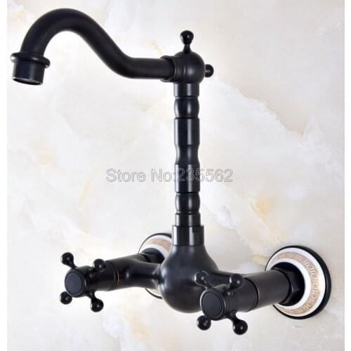 Kitchen Swivel 360 Bathroom Faucet Wall Mount Oil Rubbed Black Bronze Basin Sink Faucet Mixer Taplnf872