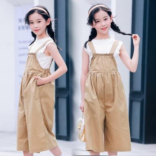 Girls Set 2021 Summer New Sleeveless Vest Suspenders Pants Two-piece Suit Childrens Clothing Loose Kids Tracksuit Teens Sets