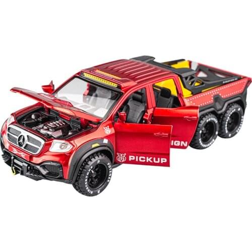 Die Cast Car Models Toys Chldren Electric 1:28 Alloy Vehicle Sports 6 Wheels Benz Pick Up Truck