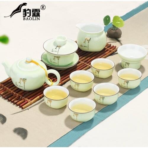 Longquan Ceramic Celadon Kung Fu Tea Set Set Tea Cup Set of 6