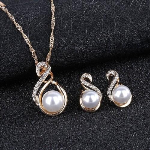 Yingwu Fashion Bride Rhinestone Pearl Earring Necklace Set Europe And America Wedding Jewelry Party Dress Earrings Jewelry