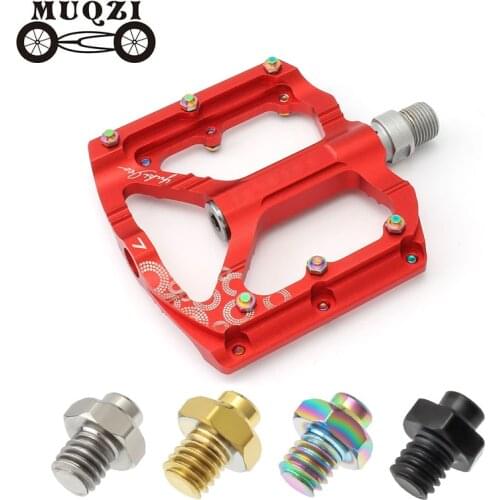MUQZI 50PCS Pedal Studs Screw Ultralight Titanium Alloy Stainless Steel Anti-Ski Bolt M4 Pedal Pin Nail MTB Road Bike Parts