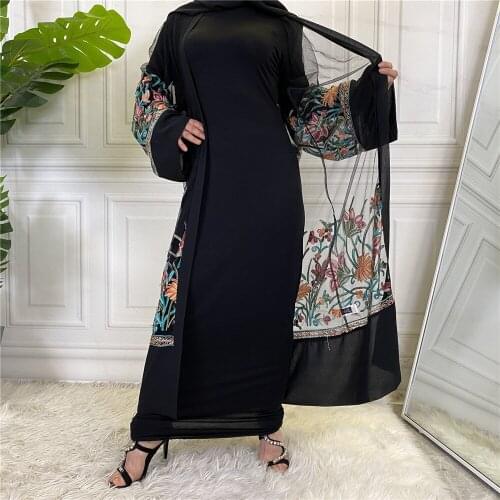 Donsignet Muslim Dress Muslim Fashion Womens Cardigan Embroidery Muslin Robe Middle East Arab Dubai Abaya Turkey Long Dress