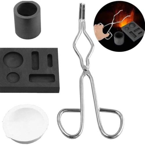 4pcs/Set Torch Melting Gold Silver Kit Tool, Graphite Crucible and Tong and Bowl and Combo Ingot Mould Set