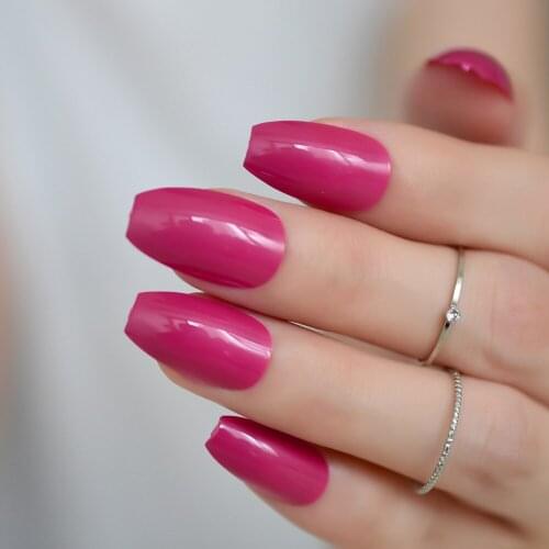 Sugar Coffin False Nails Bright Rose Red Full Cover Tips Medium Canival Style Artificial Nails For Women Girls 24